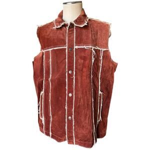 Vintage M. Julian Wilsons Leather distressed patchwork lined brown vest size XL